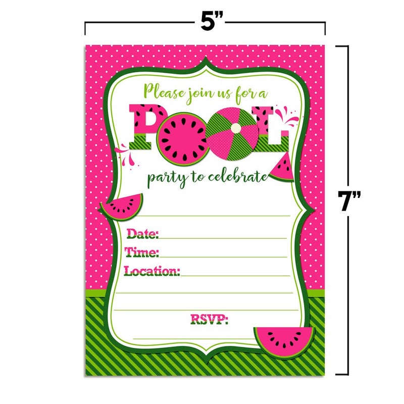 Amanda Creation Watermelon Birthday Pool Party Invitations in Pink, 20 5x7 Fill In Cards with Twenty White Envelopes by AmandaCreation - Image 5